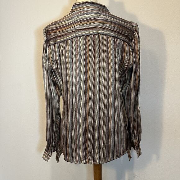 Vintage Silk Old Money Blouse Sz 8 Striped Button Top Heritage Academia Capsule - Picture 5 of 10